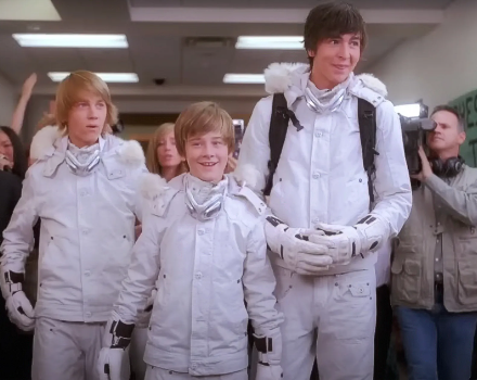 Three time-traveling snow suit wearing guys