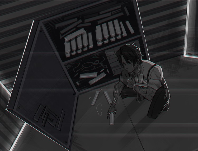 man taking items from a cabinet